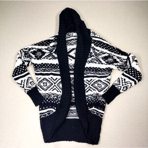 Abercrombie Fitch Chunky Cardigan Womens One Size Black White Aztec Open Sweater